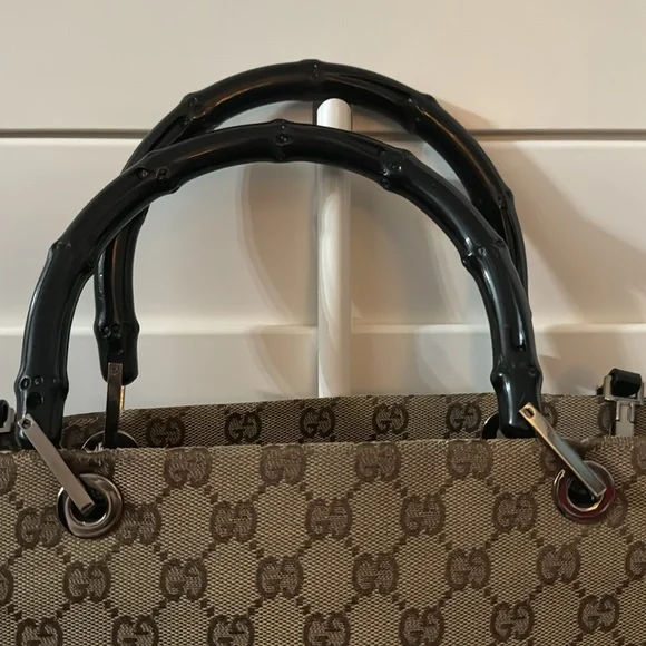 AUTHENTIC GUCCI Vintage GG Canvas Bamboo Tote (Tom Ford Era) 2way rare🎍 - Picture 9 of 13